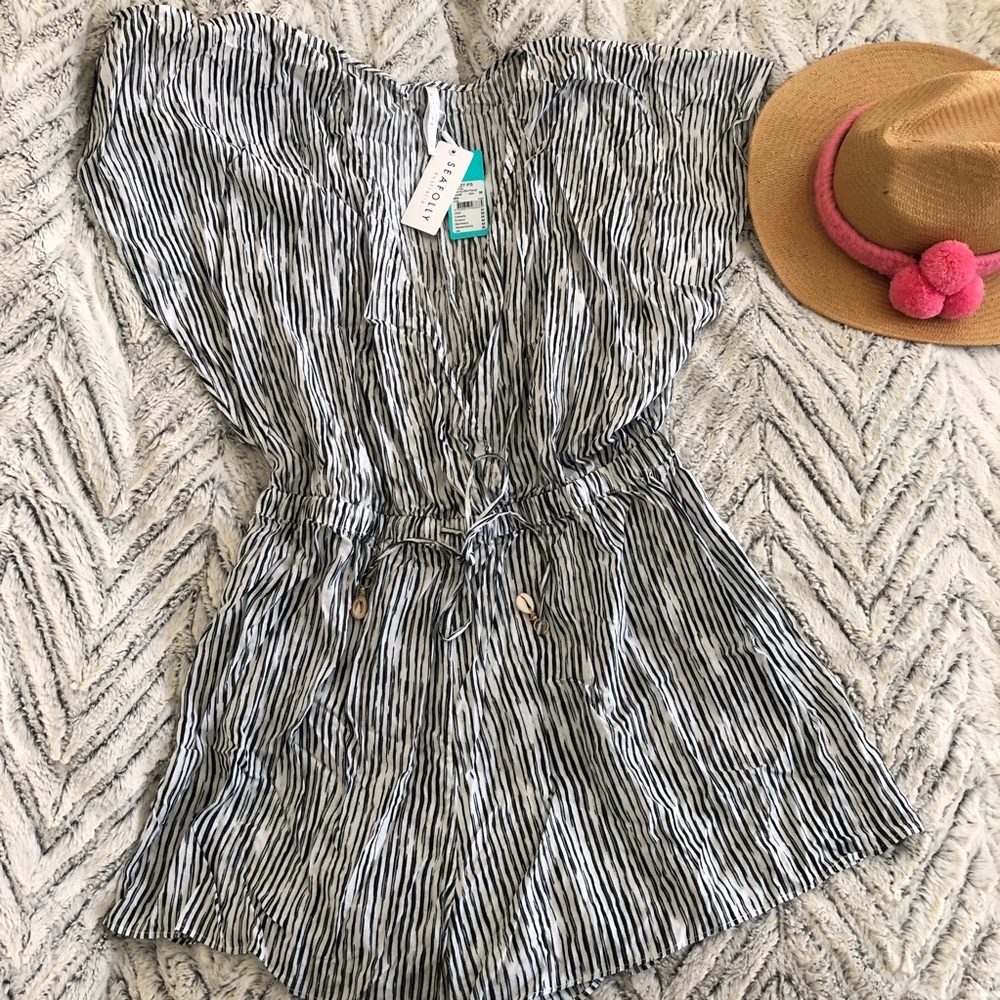 Seafolly Striped Romper / Swim Cover Up (Medium)